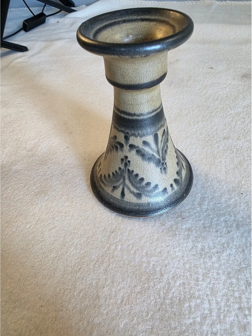 Vintage Signed Studio Pottery Stoneware Candlestick Holder Blue Gray 4